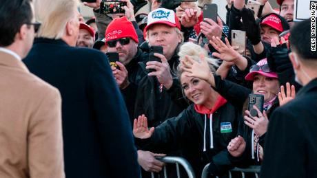 President Trump greets supporters before speaking at a campaign rally on October 30, 2020, in Rochester, Minnesota.