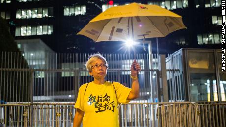 Alexandra Wong poses next to the government headquarter&#39;s driveways in Hong Kong, on the eve of the second anniversary of the Umbrella Movement. 