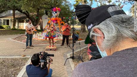 Jim Mendiola filmed a video in front of the community altar in San Antonio for this year&#39;s virtual celebration for Día de los Muertos at Hemisfair. 