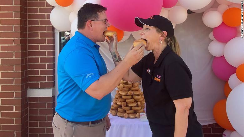 A couple got married at the Dunkin’ drive-thru where they met