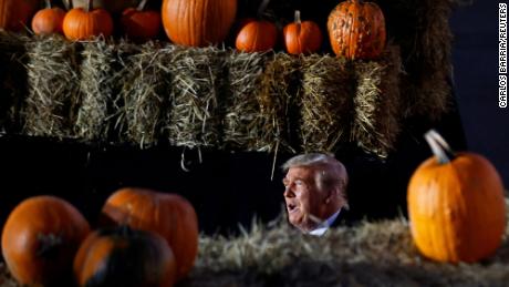 Saturday was Halloween in the United States, a time for costumes, pumpkins and hay mazes. Above, Trump in Butler, Pennsylvania. 