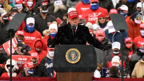 Trump speaks during a campaign rally at Michigan Sports Stars Park, Sunday, Nov. 1, 2020, in Washington, Mich.