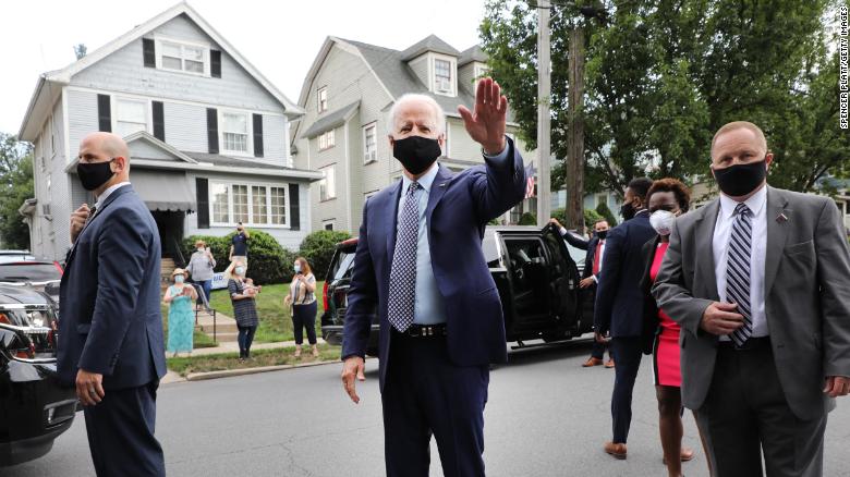 Joe Biden stops in front of his childhood home on July 9, 2020 in Scranton, Pennsylvania.