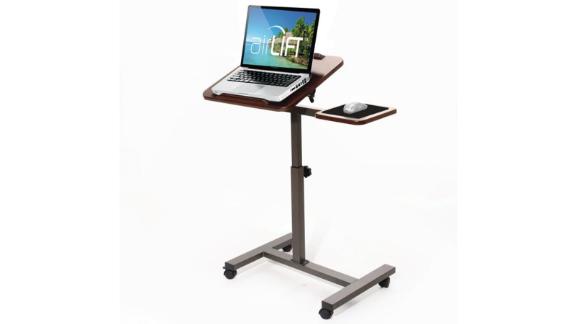 Seville Classics 27.8" Tilting Sit-Stand Height Adjustable Mobile Laptop Computer Desk Cart with Mouse Side Ergonomic Table