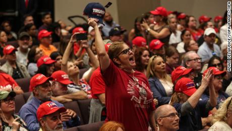 Attendees of the Evangelicals For Trump rally cheer for the President at El Rey Jesus church in Miami earlier this year.