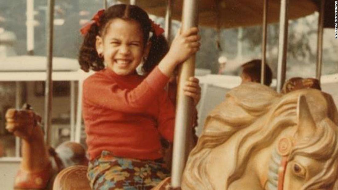 Harris rides a carousel in this old photo &lt;a href=&quot;https://www.instagram.com/p/3g64_Qrv3_/&quot; target=&quot;_blank&quot;&gt;she posted to social media in 2015.&lt;/a&gt; Her name, Kamala, comes from the Sanskrit word for the lotus flower. Harris is the daughter of Jamaican and Indian immigrants and grew up attending both a Baptist church and a Hindu temple.