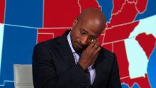 A screenshot of Van Jones wiping tears after Joe Biden was projected to win the US presidency.