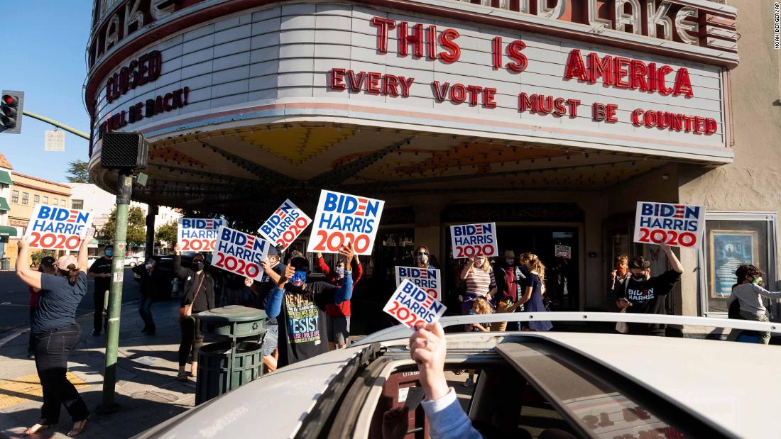 People celebrate in Oakland, California.