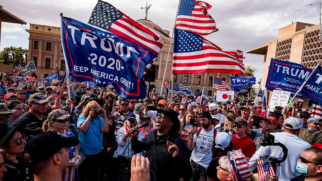 Supporters of President Donald Trump demonstrate on November 7, 2020, in front of the Arizona State Capitol in Phoenix.