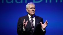 &quot;Jeopardy!&quot; moderator Alex Trebek is seen speaking in Hershey, Pennsylvania, on October 1, 2018. 