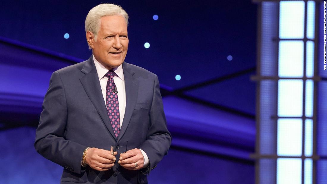 Trebek smiles during a taping of &quot;Jeopardy!&quot; in December 2019.