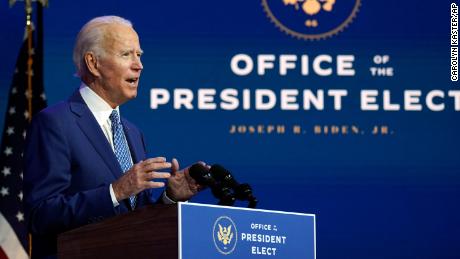 President-elect Joe Biden speaks Monday, Nov. 9, 2020, at The Queen theater in Wilmington, Del. (AP Photo/Carolyn Kaster)