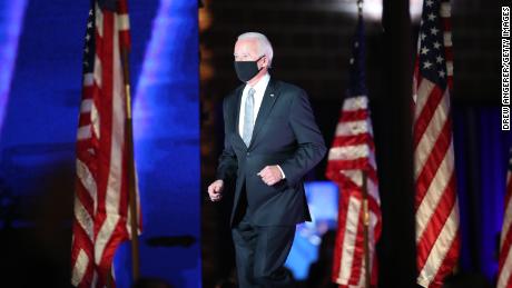 President-elect Joe Biden addresses the nation from the Chase Center November 07, 2020 in Wilmington, Delaware.