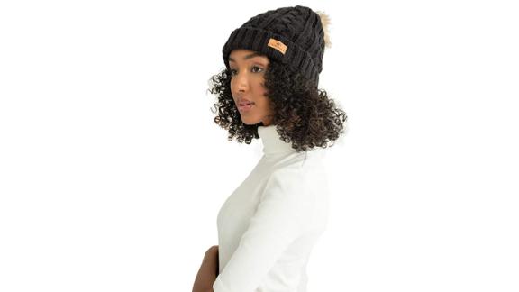 Grace Eleyae GE Warm Knit Foldover Satin-Lined Beanie With Faux Fur Pom