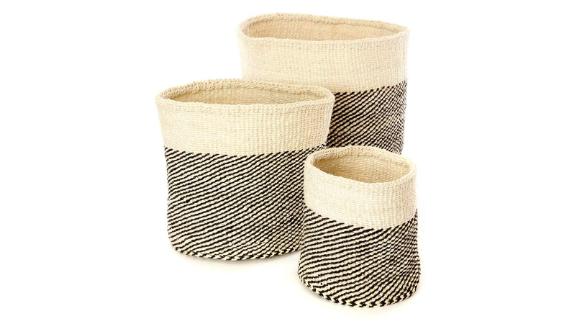 Mandinka Nene 3-Piece Basket Set in Black and Cream