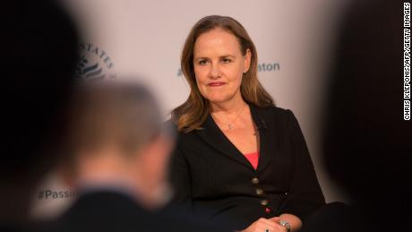 Michele Flournoy, president of the Center for a New American Security, looks on during a conference on the transition of the US presidency from Obama to Trump on January 10, 2017, in Washington, DC.