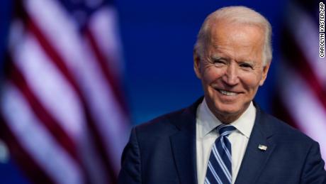 President-elect Joe Biden smiles as he speaks Tuesday, Nov. 10, 2020, at The Queen theater in Wilmington, Del. (AP Photo/Carolyn Kaster)