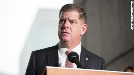  Boston Mayor Marty Walsh speaks at a press conference announcing the postponement of the Boston Marathon to September 15th on March 13, 2020 in Boston, Massachusetts. (Photo by Scott Eisen/Getty Images)