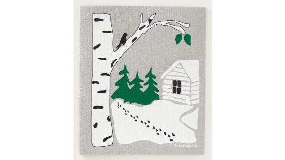 Snowy Cabin Swedish Dishcloth