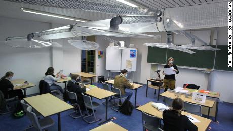 A ventilation system installed in a classroom in Mainz, western Germany, on November 12.