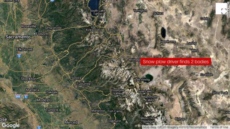 Snowplow driver finds two dead bodies on the side of a California highway near Yosemite