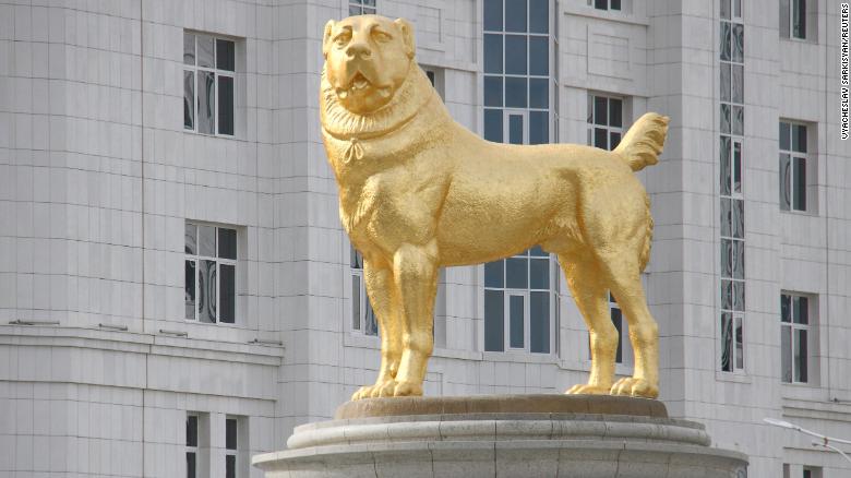 Turkmenistan’s authoritarian leader unveils huge golden dog statue in the capital