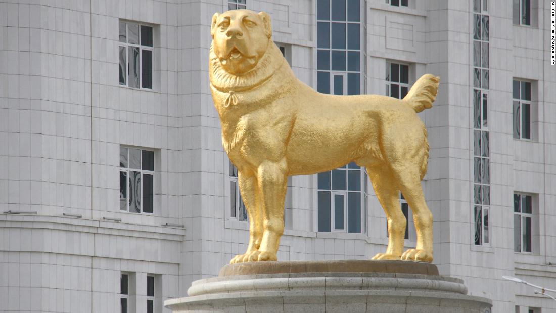 Turkmenistan's authoritarian leader unveils huge golden dog statue in