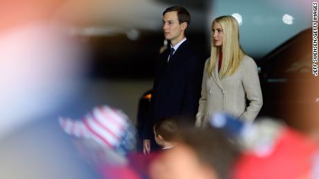 Ivanka Trump and Jared Kushner listen as President Donald Trump speaks at a campaign rally at Atlantic Aviation on September 22, 2020 in Moon Township, Pennsylvania. (Photo by Jeff Swensen/Getty Images)