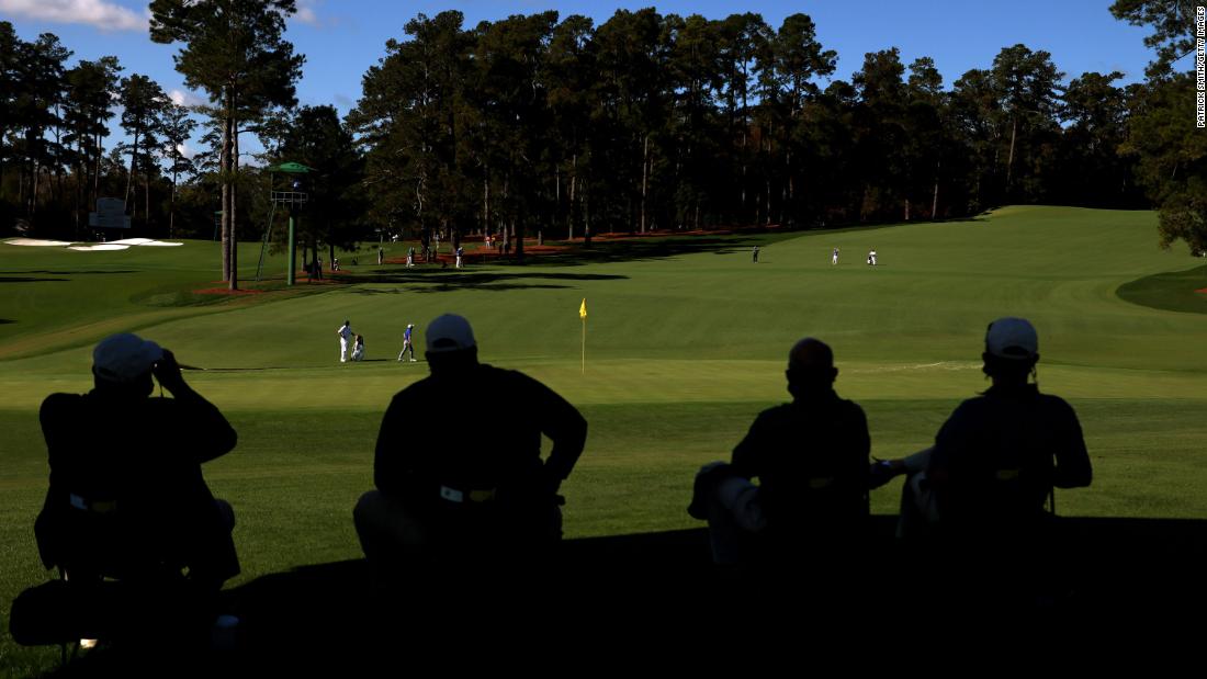 A general view as Collin Morikawa of the United States walks on the second green at Augusta National.