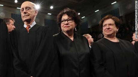 In this February 2017 file photo, Justices Stephen Breyer, Sonia Sotomayor and Elena Kagan attend a speech at the US Capitol by President Donald Trump.