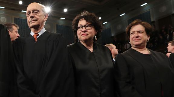 In this February 28, 2017, file photo, Justices Stephen Breyer (from left), Sonia Sotomayor and Elena Kagan arrive for President Donald Trump's first address to a joint session of Congress from the floor of the House of Representatives in Washington.