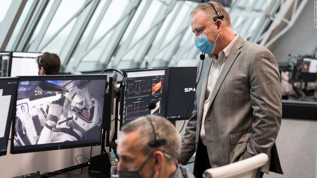 Norm Knight, deputy director of Flight Operations at NASA&#39;s Johnson Space Center, watches a monitor during a launch dress rehearsal on November 12.