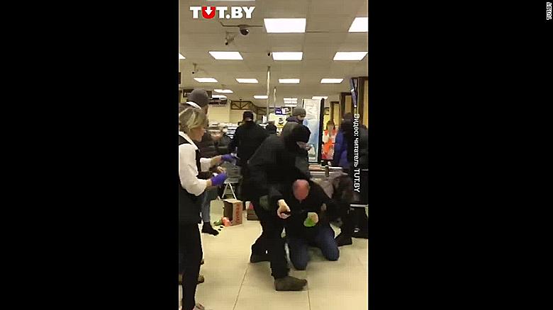 Video shows Belarus police beating protesters inside supermarket
