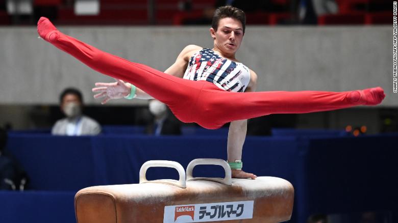 Paul Juda of the US competes on the pommel horse during the Friendship and Solidarity Competition gymnastics event in Tokyo on November 8, 2020, the first major international sporting event in the Japanese capital since the Tokyo 2020 Olympic Games was postponed due to the coronavirus pandemic. (Photo by CHARLY TRIBALLEAU / AFP) (Photo by CHARLY TRIBALLEAU/AFP via Getty Images)