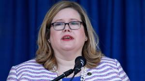 FILE - In this June 21, 2019 file photo, General Services Administration Administrator Emily Murphy speaks during a ribbon cutting ceremony for the Department of Homeland Security&#39;s St. Elizabeths Campus Center Building in Washington.   The head of the obscure federal government agency that is holding up Joe Biden&#39;s presidential transition knew well before Election Day she might have a messy situation on her hands well. Prior to Nov. 3, GSA administrator Emily Murphy held a Zoom call with Dave Barram, 77, a man who was in her shoes 20 years earlier during the contested 2000 election between George W. Bush and Al Gore. Barram said he gave her some simple advice, &quot;If you do the right thing, then all you have to do is live with the consequences of it.&#39;&quot;(AP Photo/Susan Walsh)