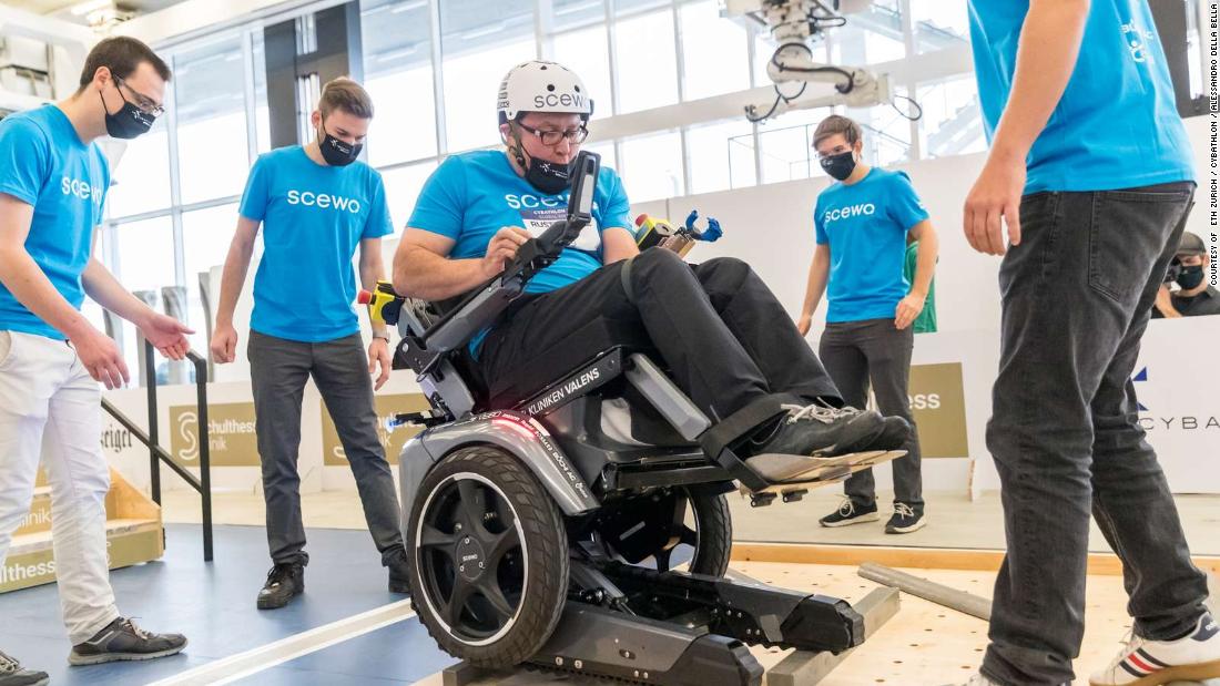 The Cybathlon competition brings together people with physical disabilities to compete in everyday tasks using state-of-the-art assistance technologies. Zurich-based team Scewo competed in the powered wheelchair race, where they had to traverse uneven terrain.