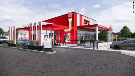 KFC&#39;s new design has an outdoor dining area. (Rendering/Nelson Worldwide)
