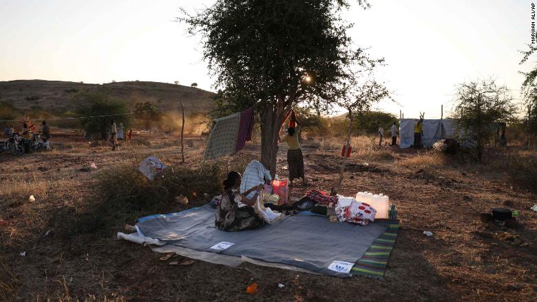 Ethiopian refugees gather in the Gedaref region in eastern Sudan on November 18, 2020. 