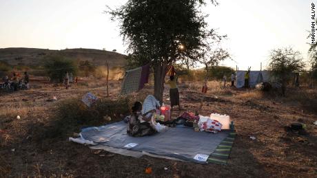 Ethiopian refugees gather in the Gedaref region in eastern Sudan on November 18, 2020. 