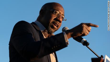 Raphael Warnock speaking at a campaign event on November 19, 2020, in Jonesboro, Georgia. 