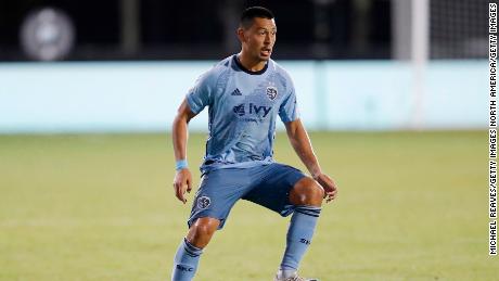 REUNION, FLORIDA - JULY 17: Roger Espinoza #15 of Sporting Kansas City in action against the Colorado Rapids during a Group D match as part of the MLS Is Back Tournament at ESPN Wide World of Sports Complex on July 17, 2020 in Reunion, Florida. (Photo by Michael Reaves/Getty Images)