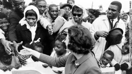 Lady Bird Johnson greets supporters during the &quot;Lady Bird Special&quot; tour.