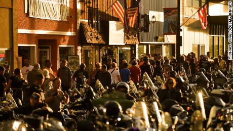 Crowds are seen on Main Street during the 2020 Sturgis Motorcycle Rally in Sturgis, South Dakota.