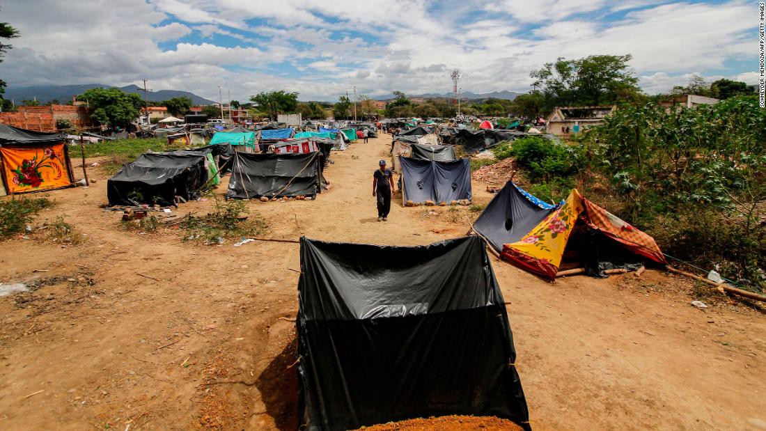 Makeshift camps at the Simon Bolivar International Bridge in Cucuta, Colombia, on July 7 , 2020. 