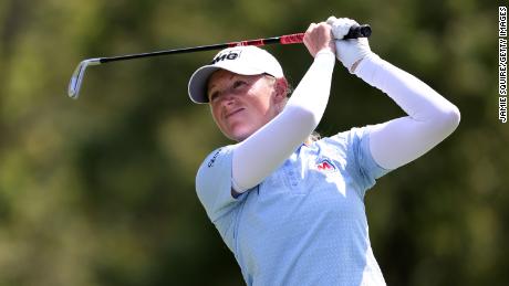 Stacy Lewis hits her first shot on the third hole during the second round of the Walmart NW Arkansas Championship.