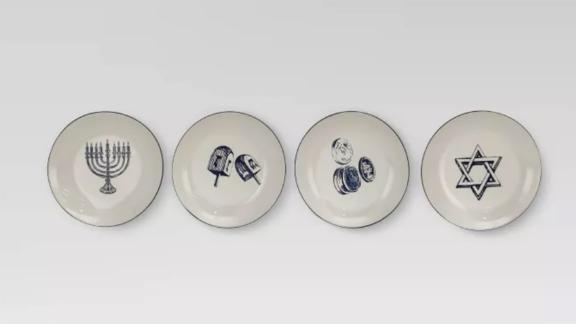 مجموعه آستانه 4 بشقاب سرامیکی ظروف سنگی حنوکا دور رنگ سفید