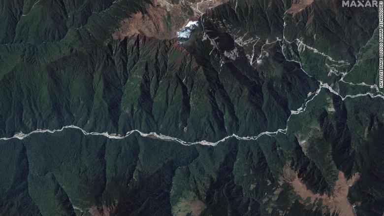 A wide view of the disputed Doklam area provided by Maxar Technologies. 
