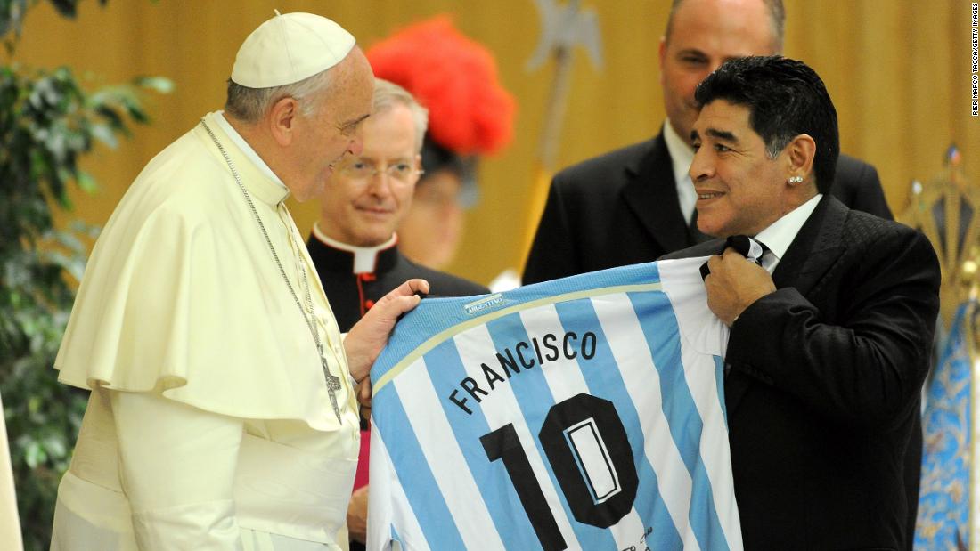 Maradona meets another famous Argentine, Pope Francis, in 2014.