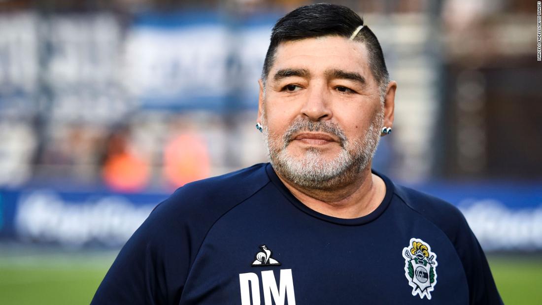 Maradona&#39;s last managerial job was with Argentine club Gimnasia y Esgrima. Here, he is seen before a match in January 2020.
