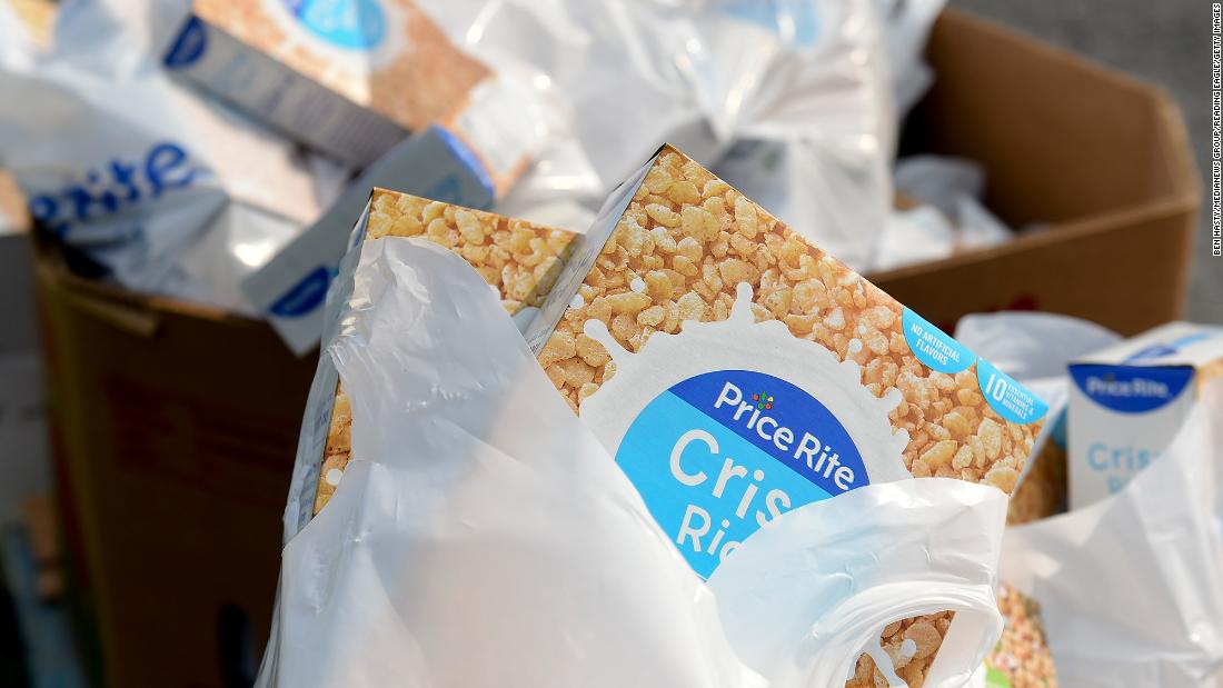 Boxes of cereal are ready to be distributed at the Hope Rescue Mission in Reading, Pennsylvania, in August.